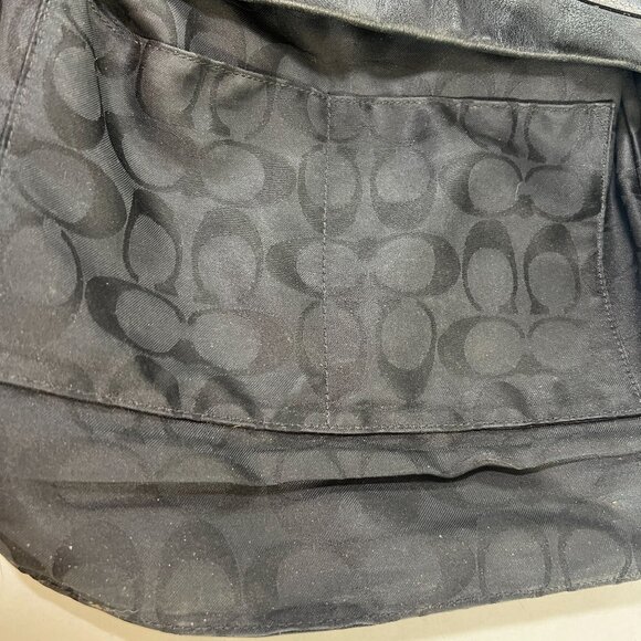 COA Coach Black Leather Shoulder Bag Tote Purse Duffle Tassel White Stitch Fring - Picture 15 of 15